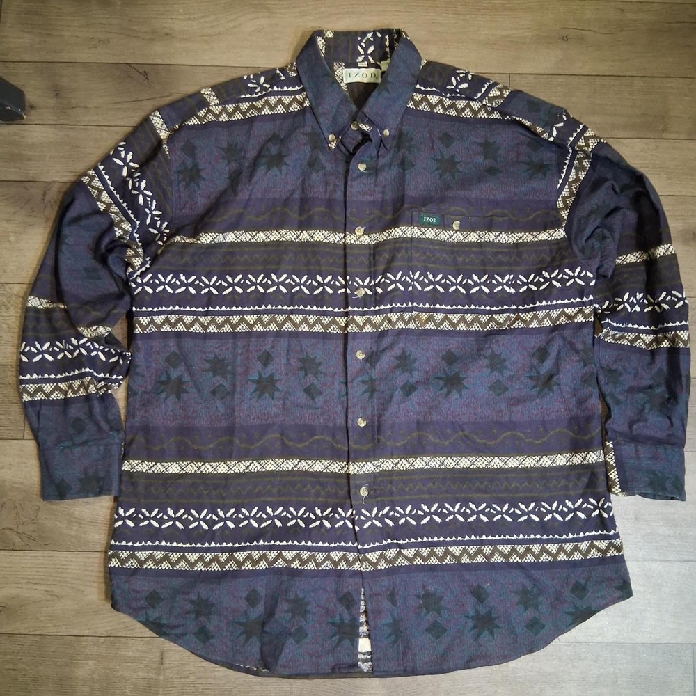 Mens 90s Izod Button Up Shirt 100% cotton Size large